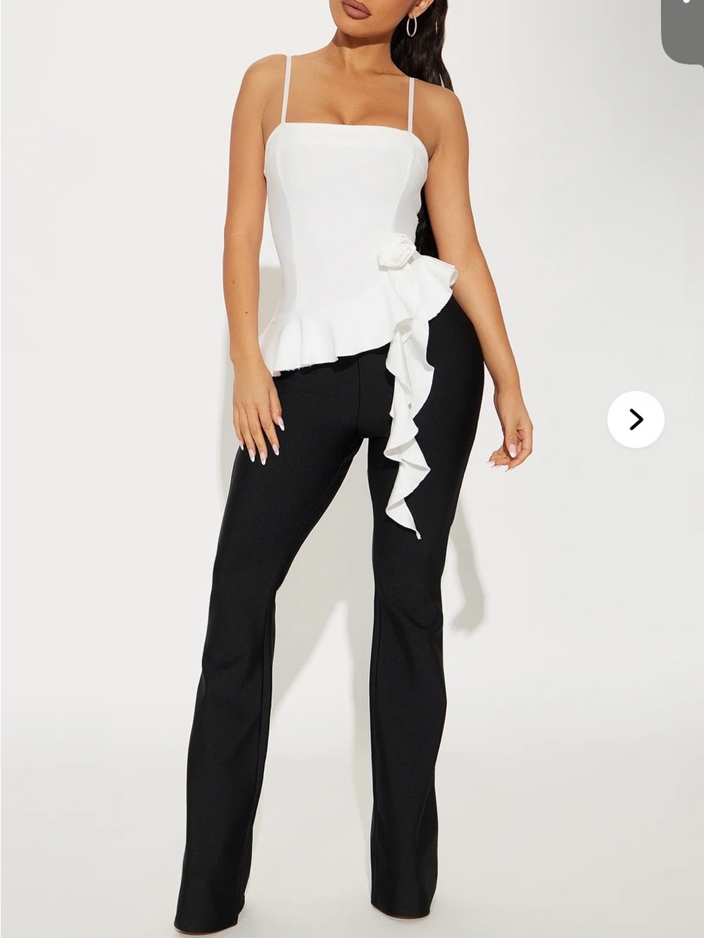 White Ruffle Peplum Cami Top & Black Pants Jumpsuit